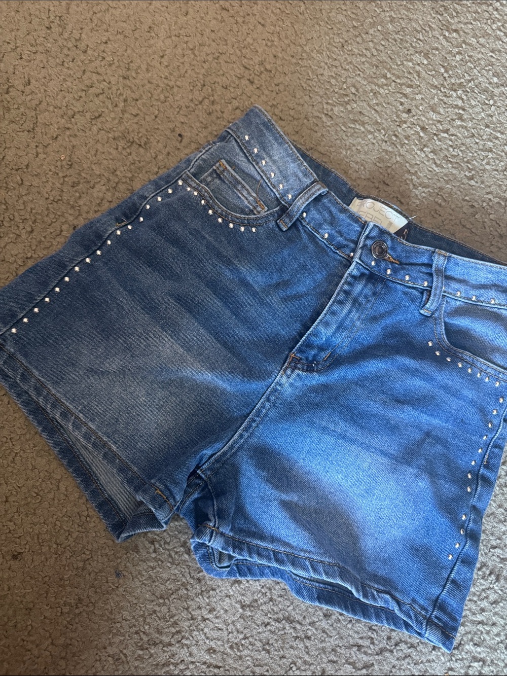 Forever 21 Blue Studded Denim Shorts